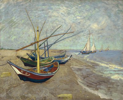 Vissersboten op het Strand van Les Saintes-Maries-de-la-Mer door Vincent van Gogh